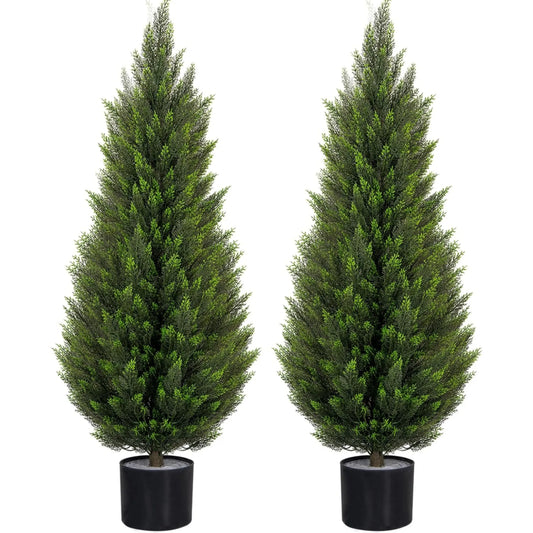 Artificial Topiary Cedar Trees UV-Resistant Faux Evergreen Outdoor Plants