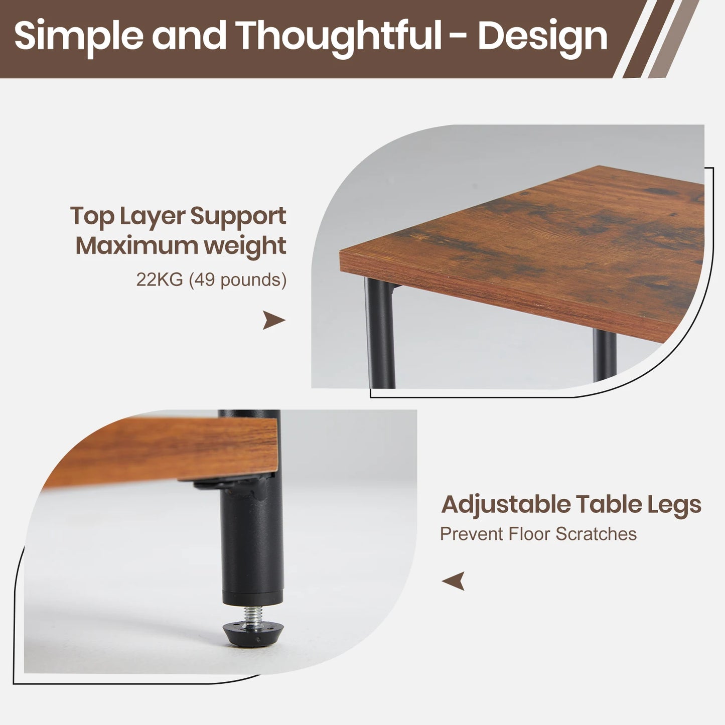 JHK End Table With Adjustable Feet Space Saving Frame