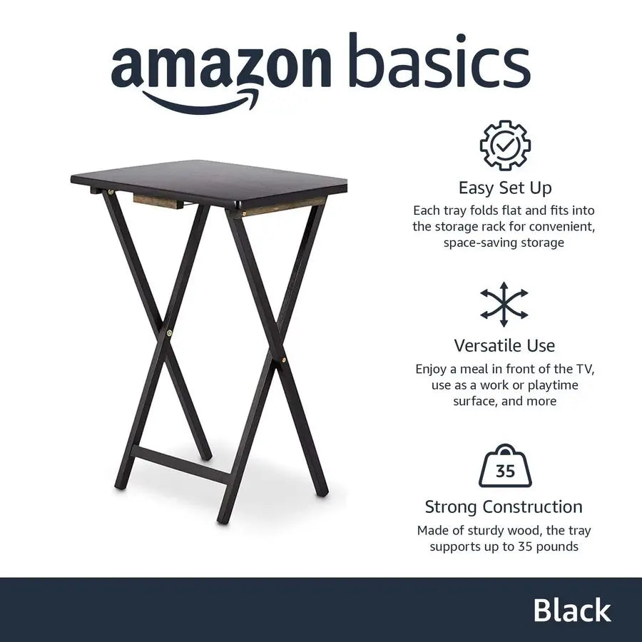 XMSJ 4 Pack Folding TV Tray Tables With Storage Rack