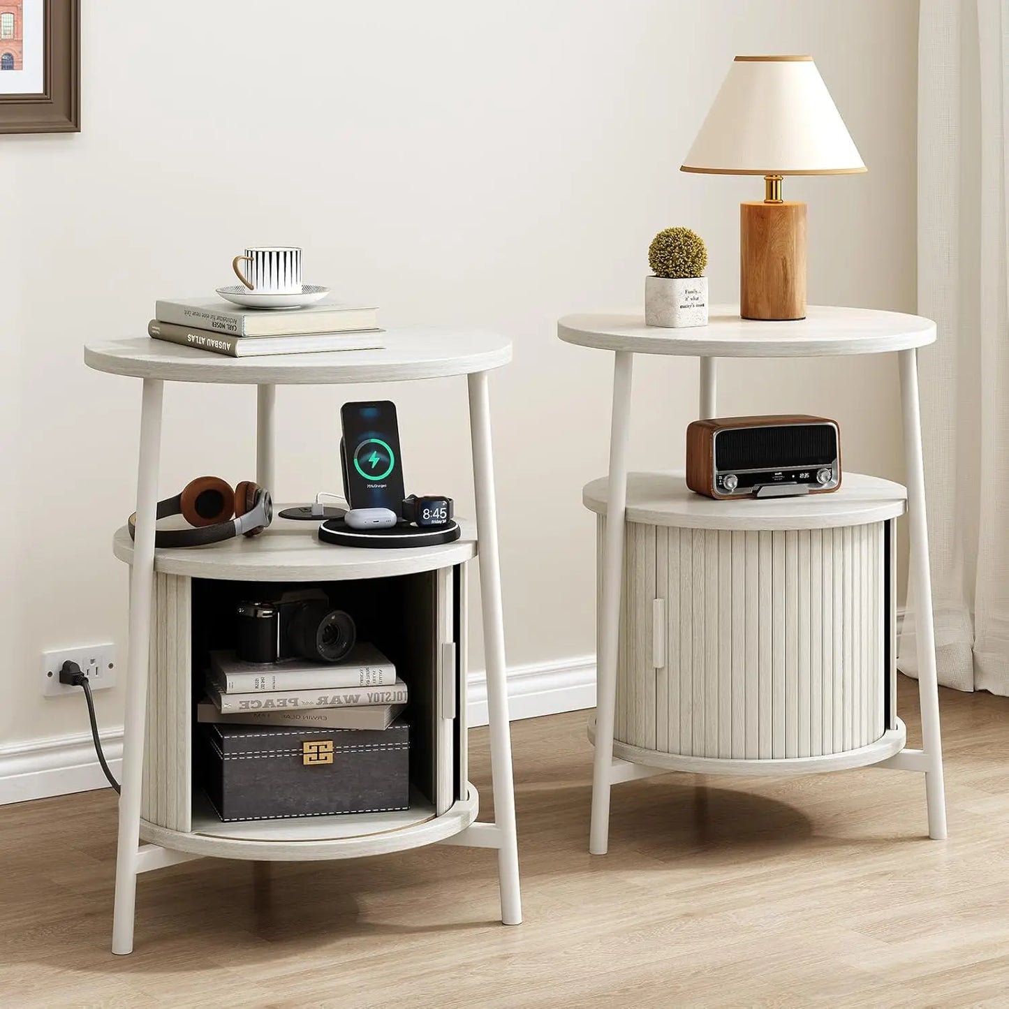 ONBRILL Fluted End Table Set Of 2 Mid Century Nightstands