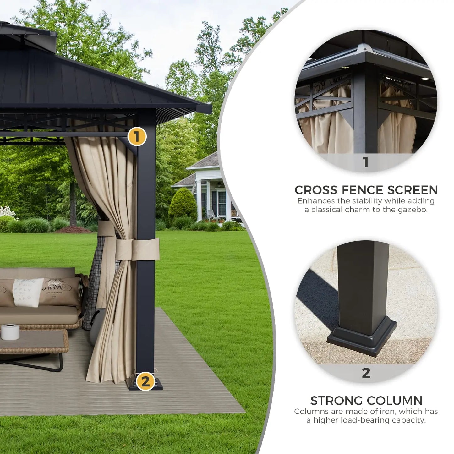 Galvanized Steel Double Roof Gazebo With Curtains And Netting Sunshade