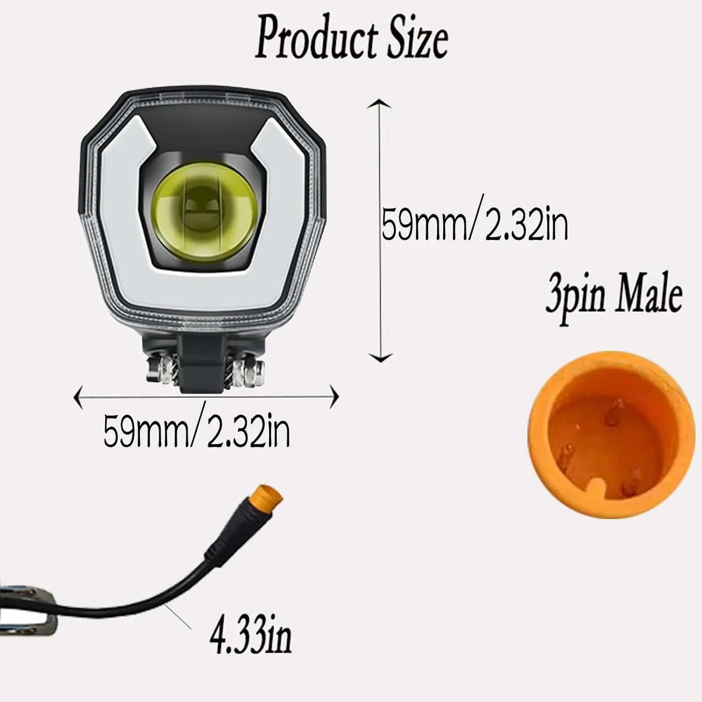 Nulkomma Electric Bike Headlight LED Front Light Waterproof 24V 52V