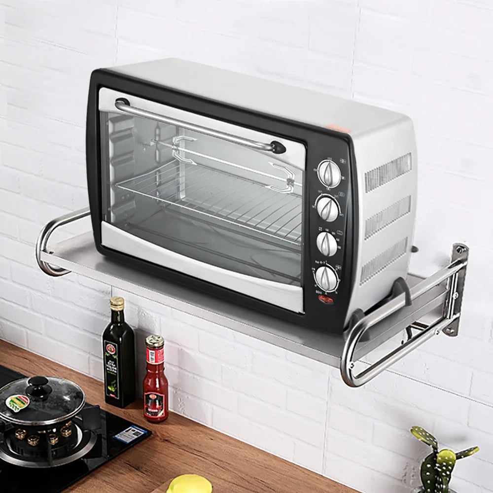 Stainless Steel Microwave Oven Rack Wall Mounted Kitchen Shelf