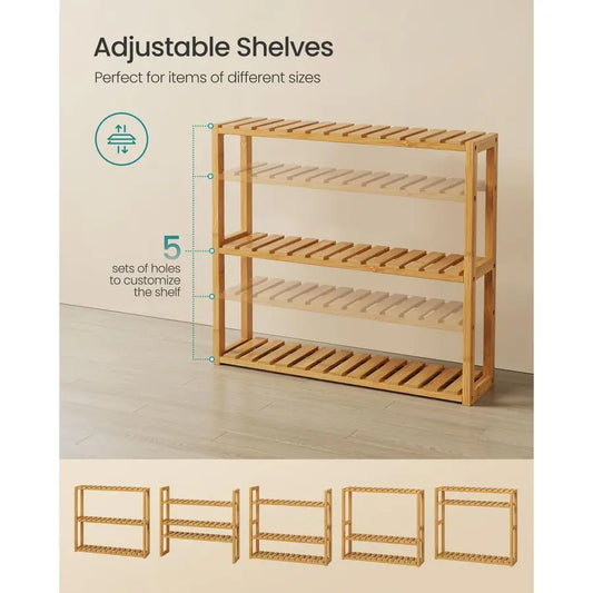 Bamboo 3 Tier Adjustable Plant Rack Wall Mount or Stand