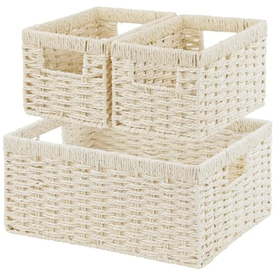 Wicker Storage Baskets 3 Pack With Paper Rope Liners