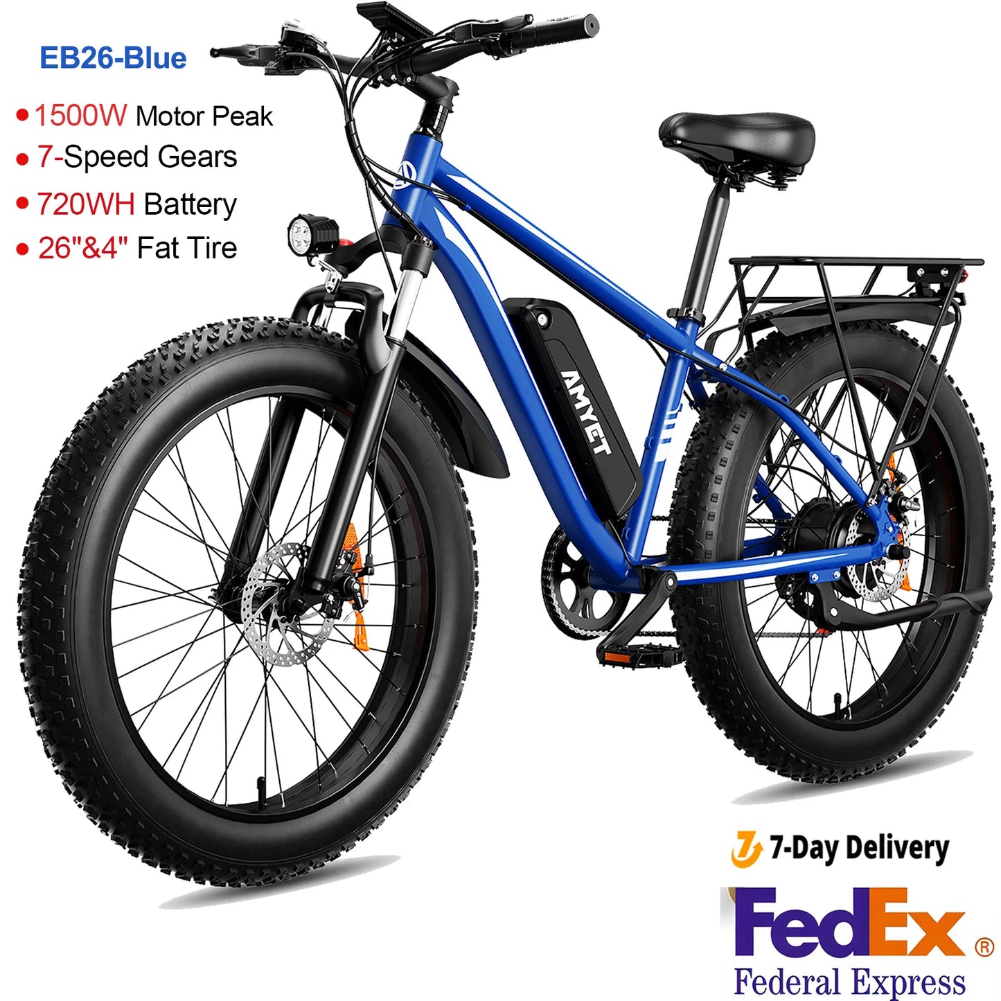 AMYET EB26 Electric Bike 1500W 720Wh Fat Tire Mountain Bike