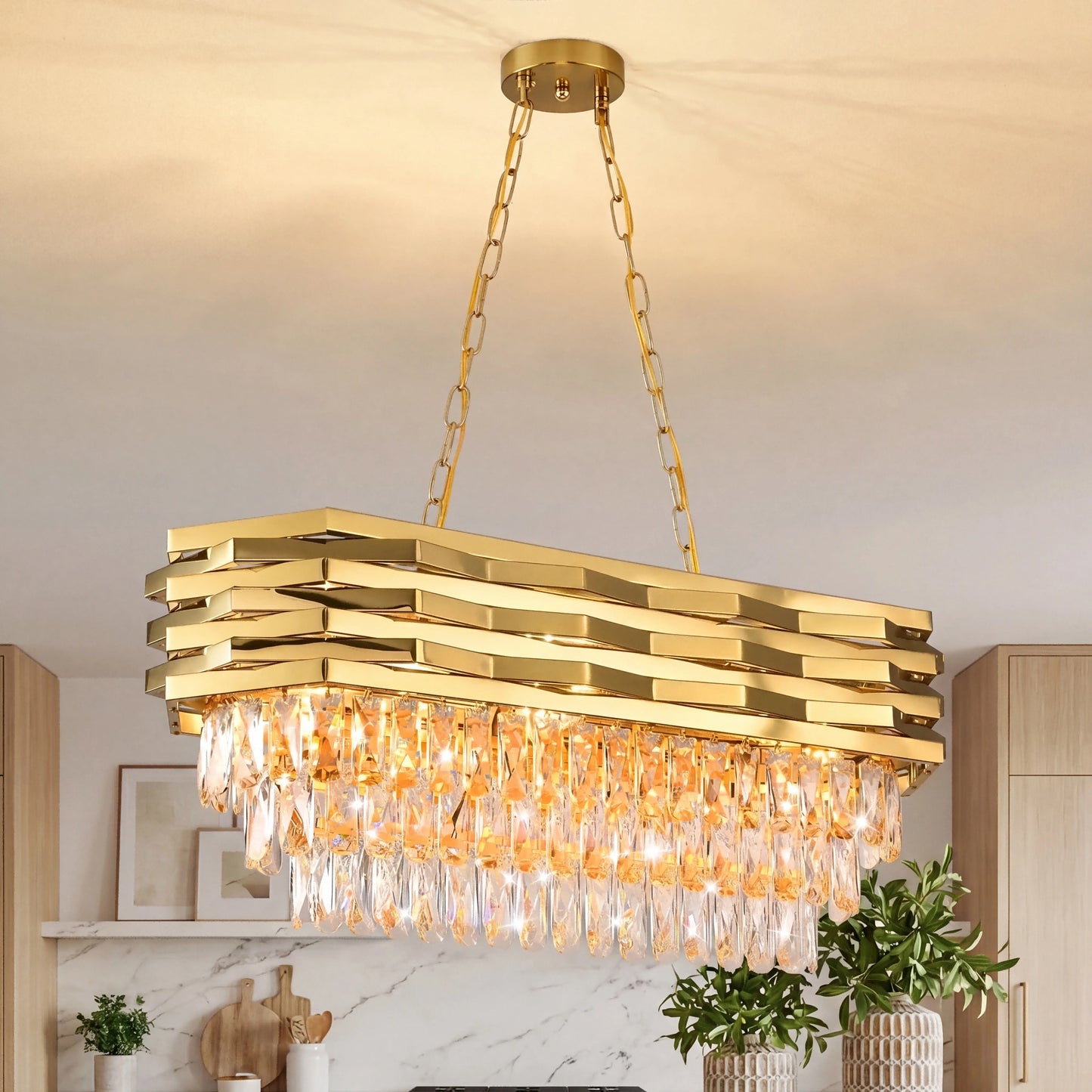 Modern Luxury K9 Crystal Chandelier 8 Light Adjustable Chain Fixture
