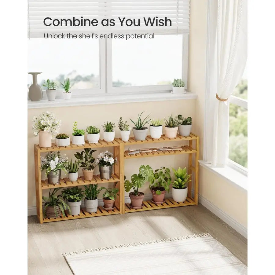 Bamboo 3 Tier Adjustable Plant Rack Wall Mount or Stand
