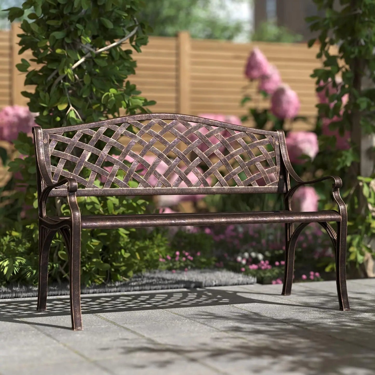 Cast Aluminum Outdoor Garden Bench With Armrests For Patio Yard