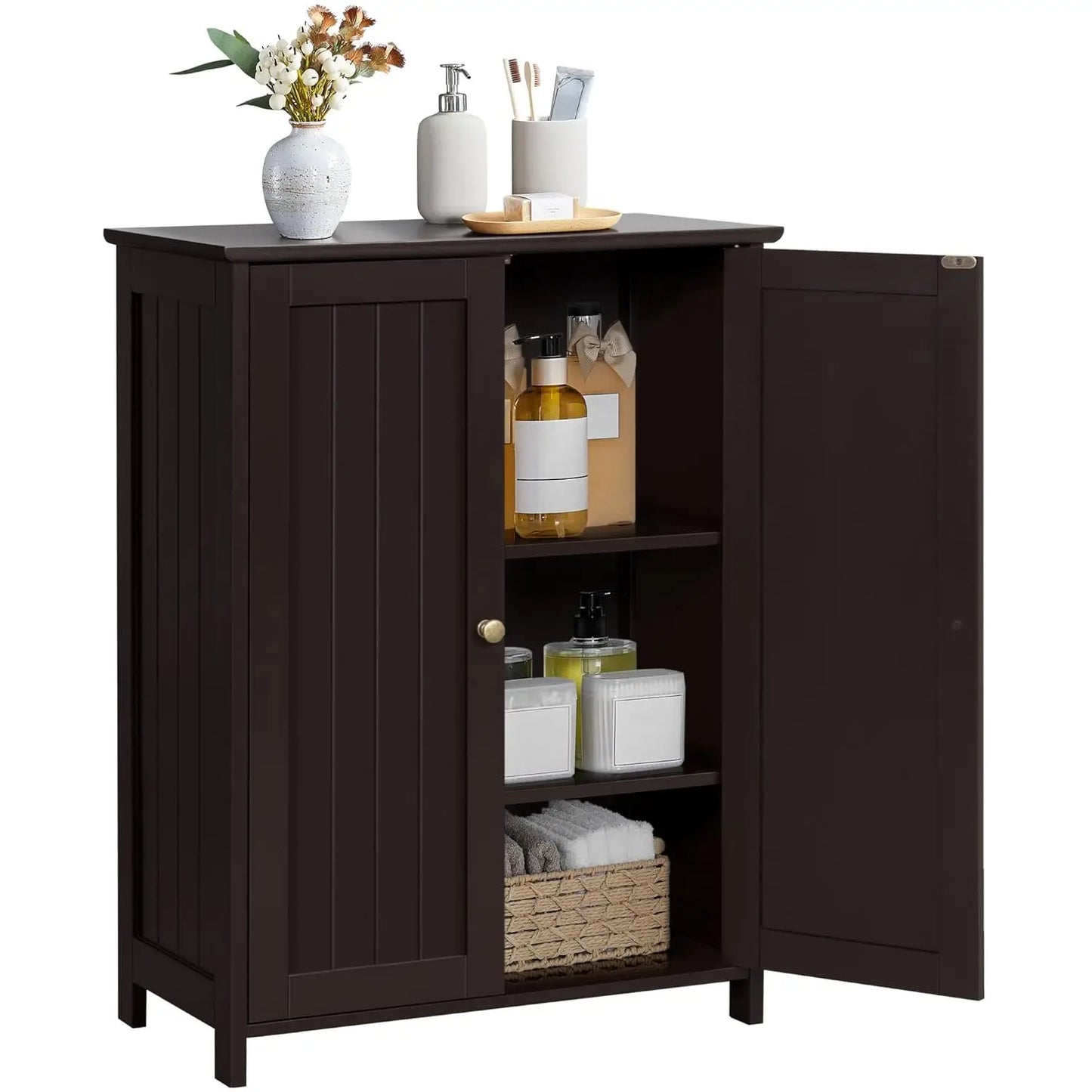 Bathroom Floor Cabinet Modern Storage Organizer With Adjustable Shelves