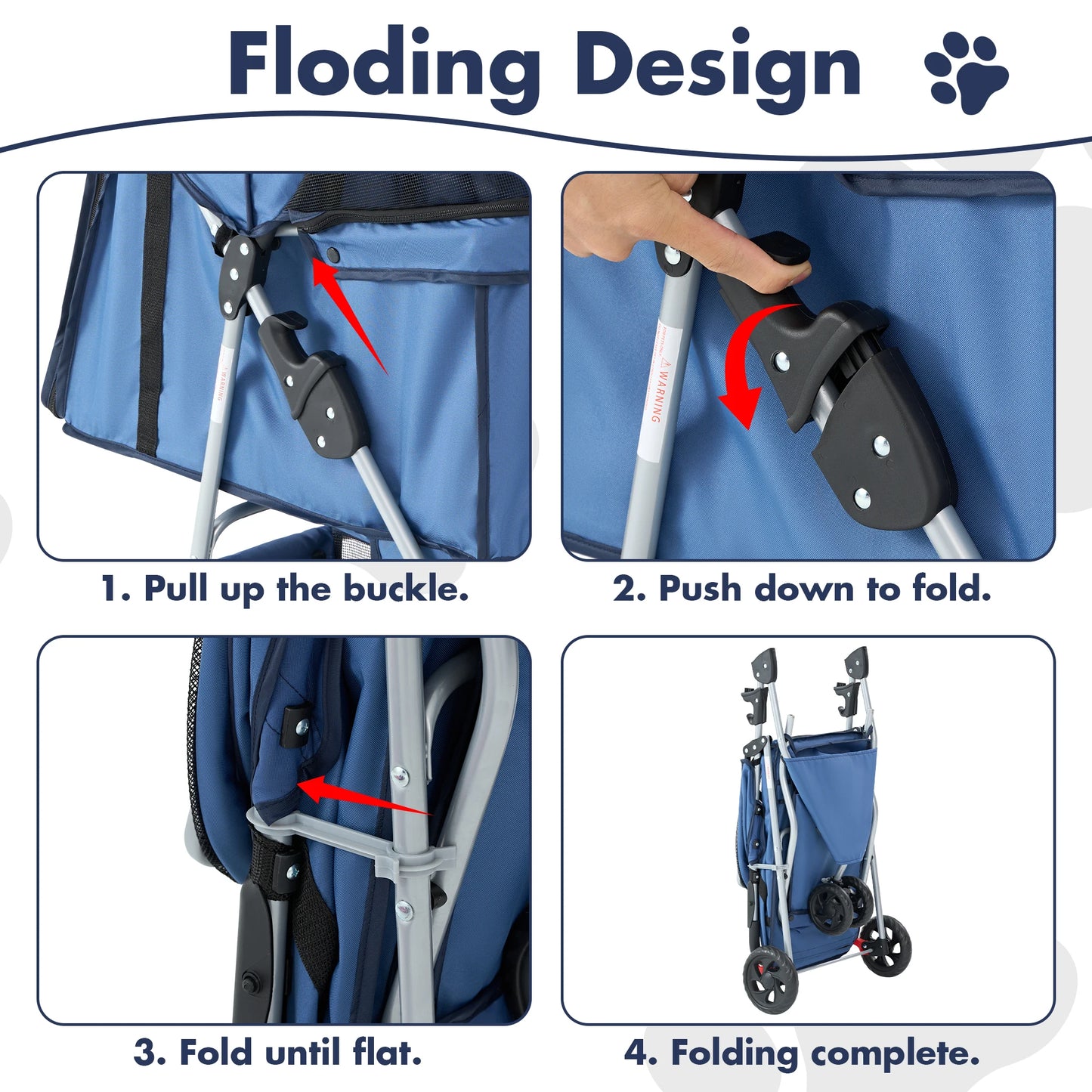 JHK 3-Wheel Foldable Pet Stroller Mesh Windows And Cup Holder