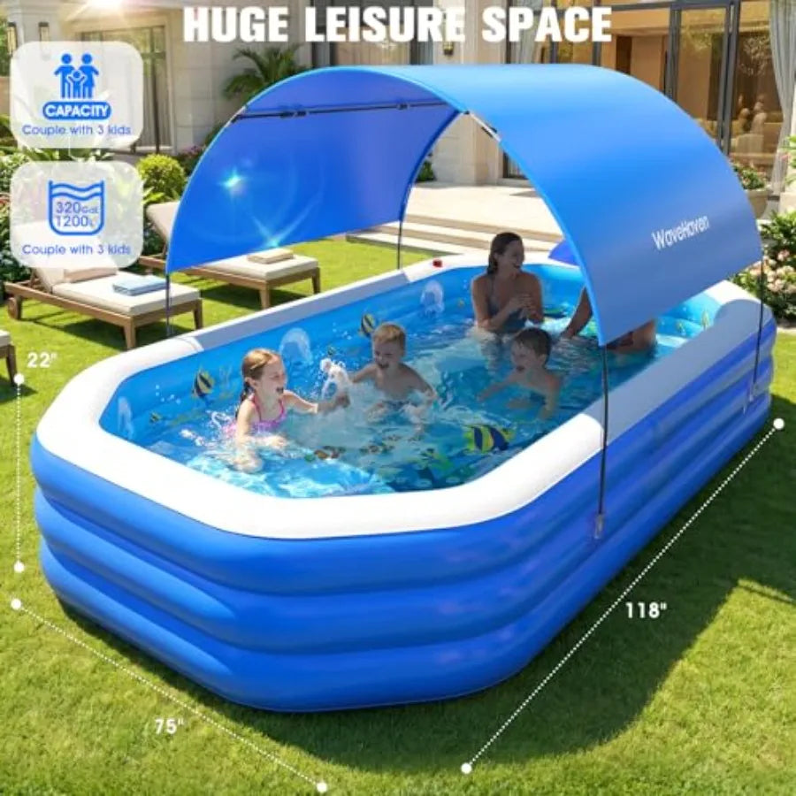 Eco Friendly PVC Inflatable Backyard Pool With Canopy