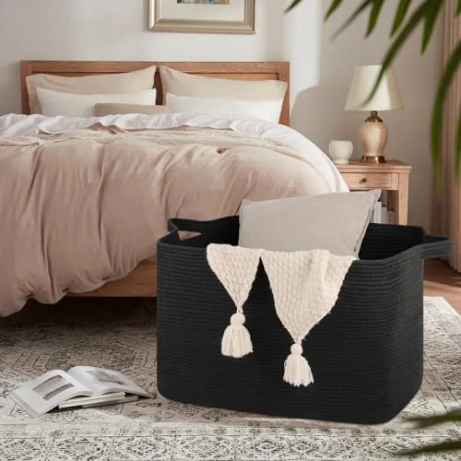 Extra Large Woven Rope Blanket Basket For Nursery And Living Room Storage