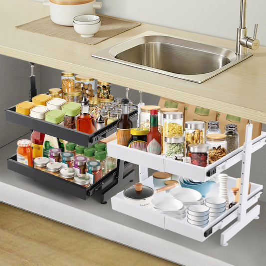 Carbon Steel Expandable Pull Out Cabinet Organizer 2 Tier