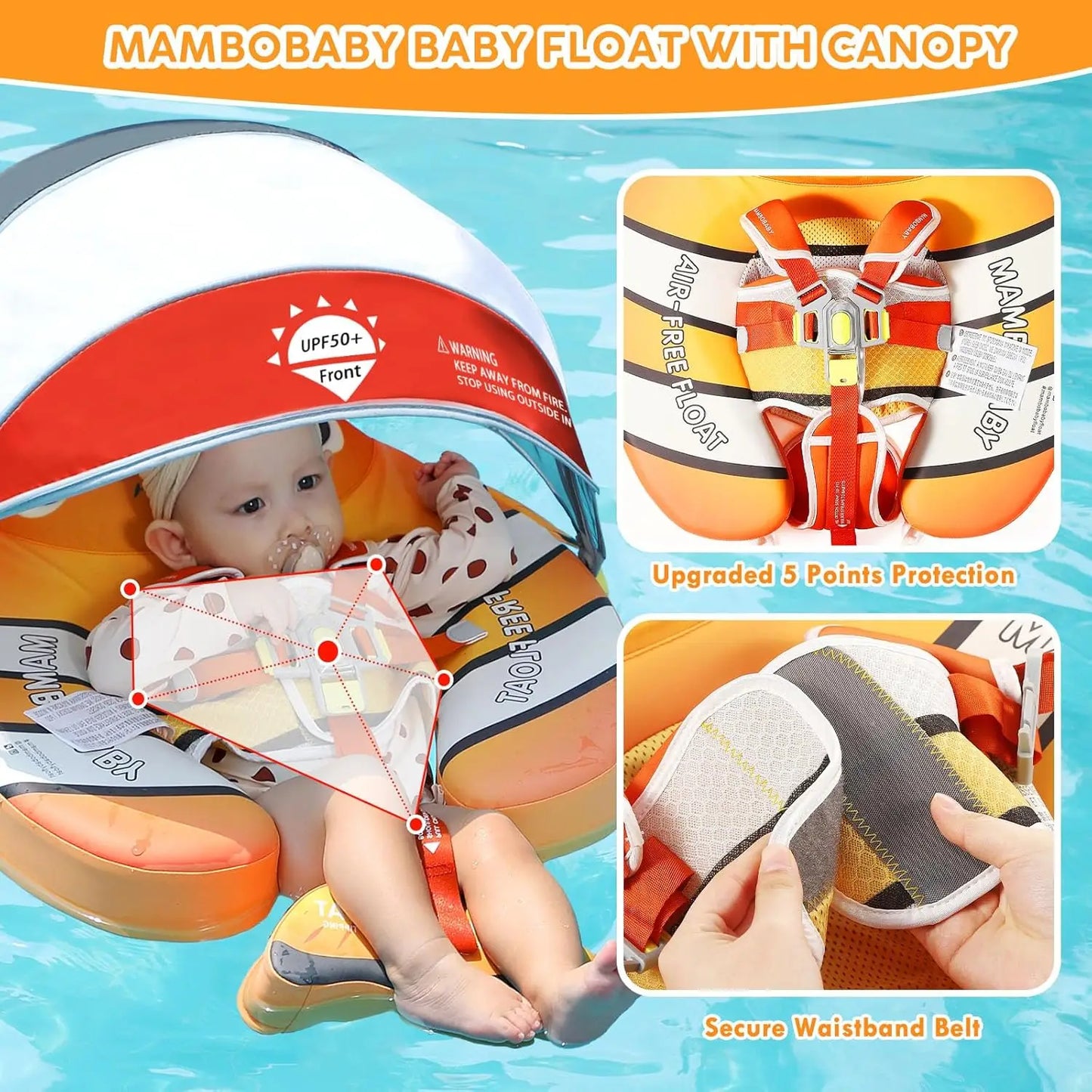 Baby NonInflatable Pool Float with Canopy and UPF Sun Protection