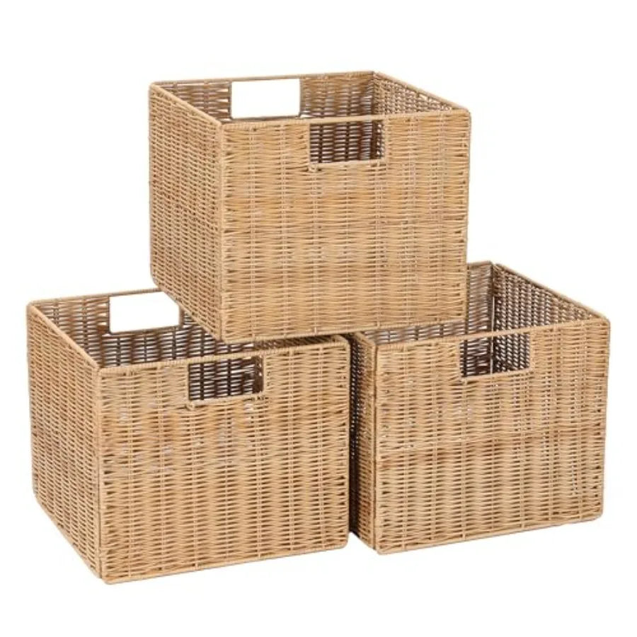 Plastic Wicker Storage Basket Collapsible Cube for Shelves
