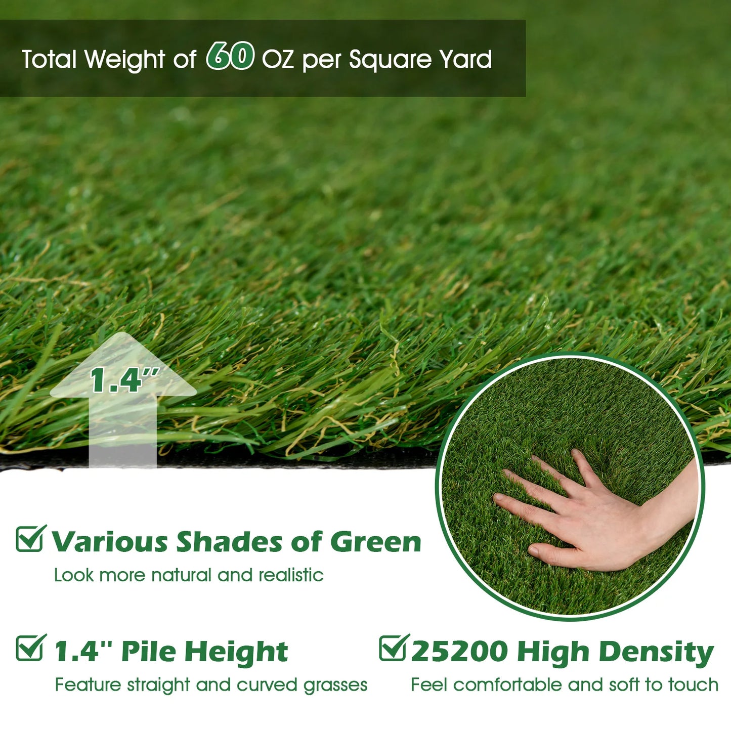 LIFEZEAL Artificial Grass Turf Drainage Holes Nonslip Bottom 60 OZ