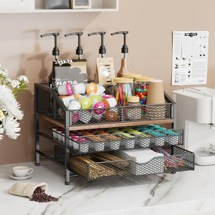 XMSJ Bar Organizer for Countertop Coffee Station with Removable Dividers
