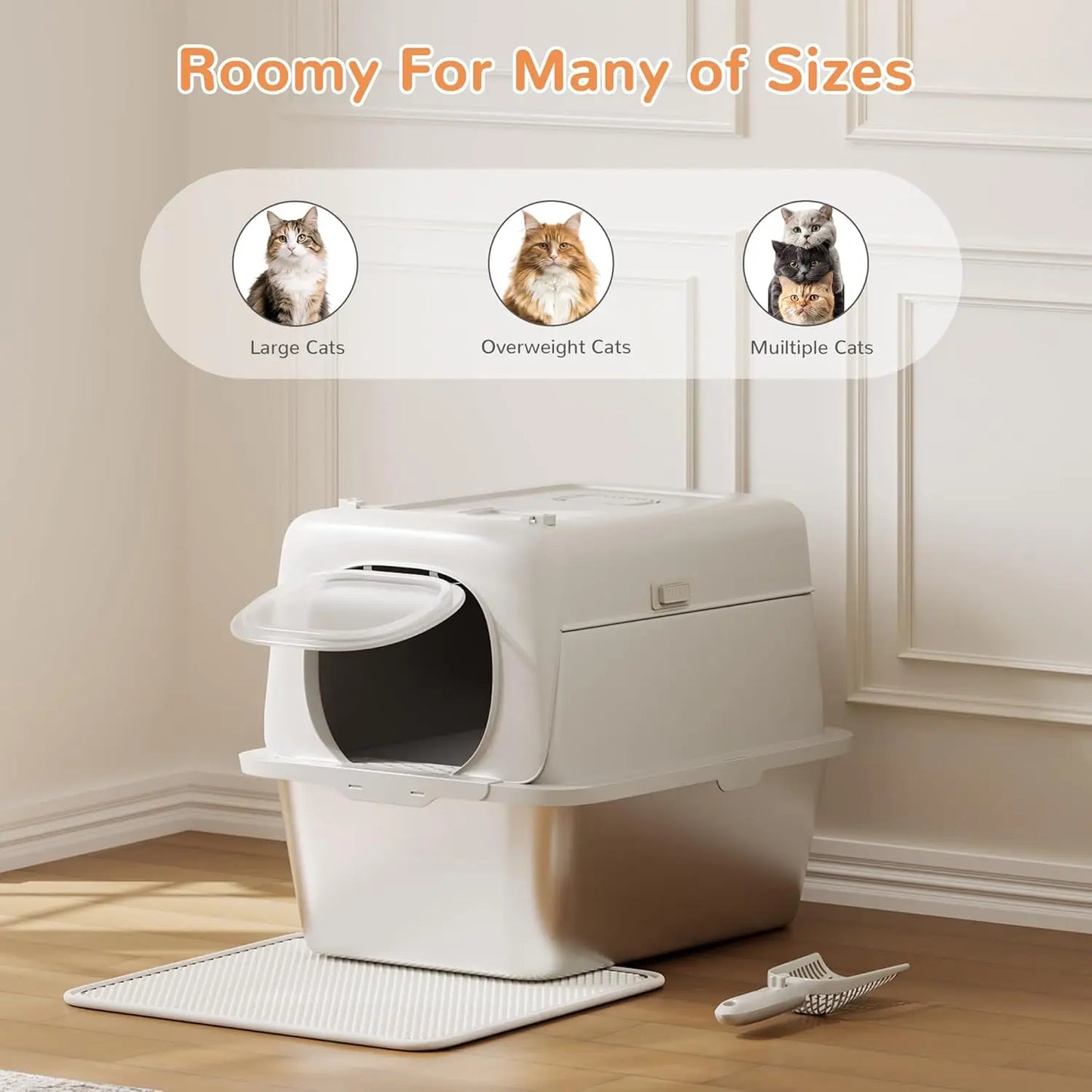 HiMISS Stainless Steel Cat Litter Box Odor Free Anti Leak