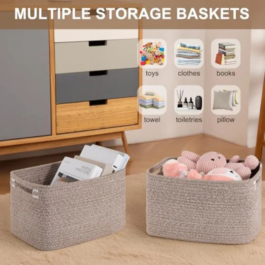 Woven Storage Baskets for Shelves and Organizing Cotton Rope Bins