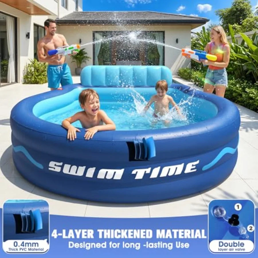 Inflatable Pool With Seats And Headrest For Backyard Use PVC