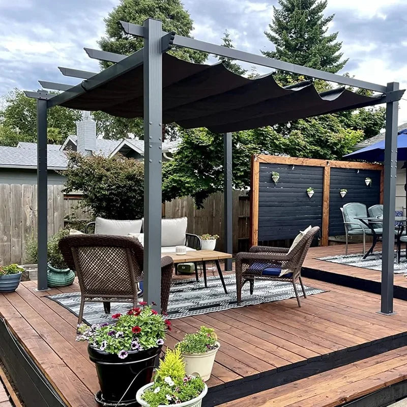 Purple Leaf Outdoor Retractable Pergola With Sun Shade Canopy