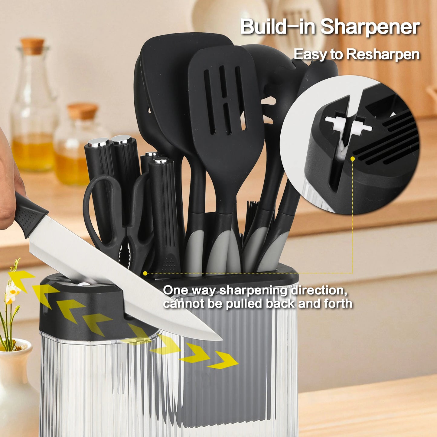 Silicone Kitchen Utensils Set With Knife Block Nonstick Tools