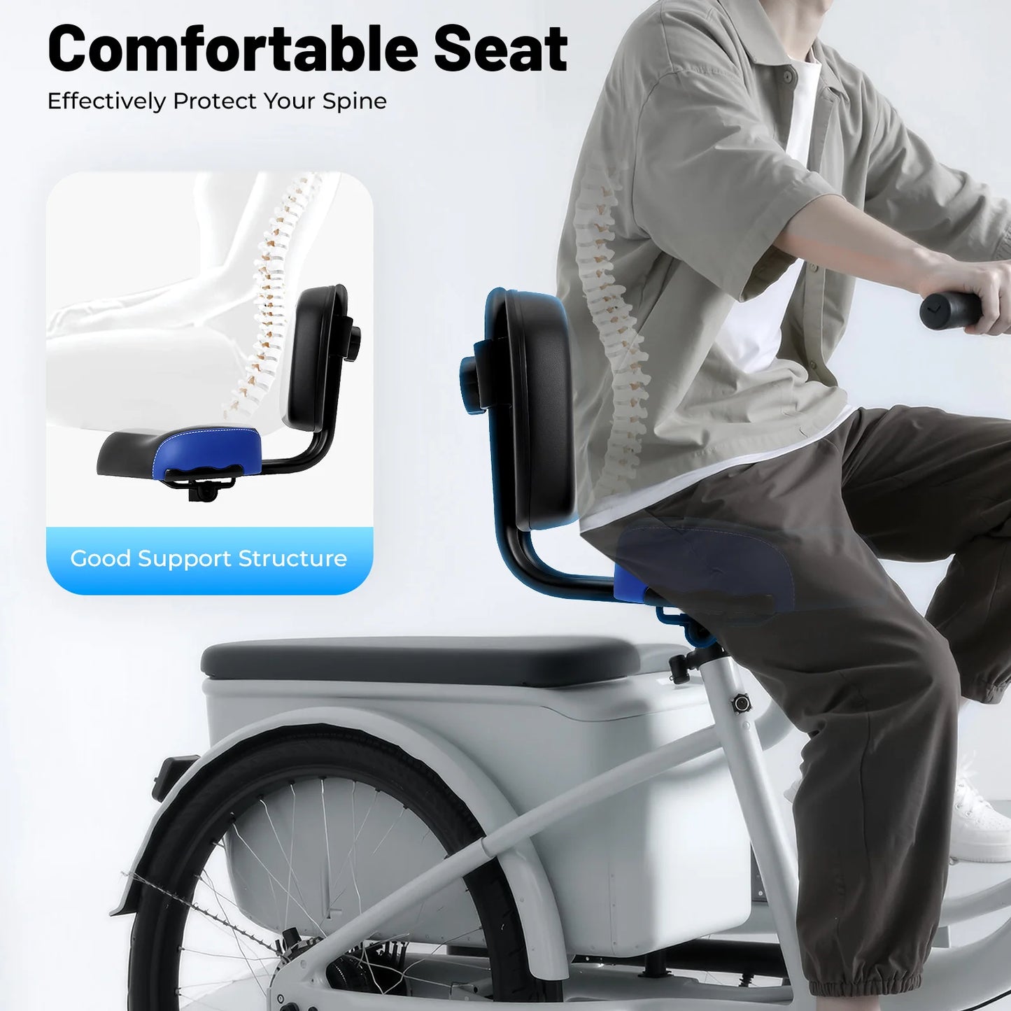 Wide Comfort Tricycle Electric Bicycle Saddle With Back Rest