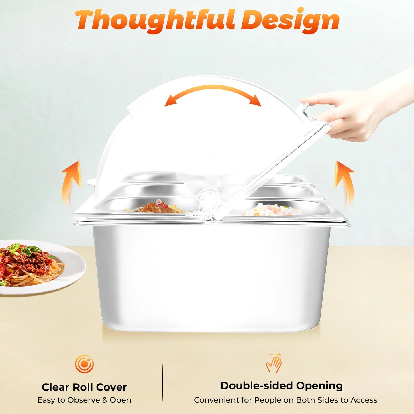 Bymaocar Countertop Buffet Tray With 6 Pans Condiment Dispenser