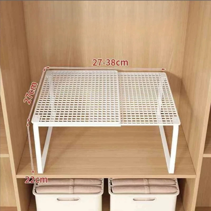 Stackable Telescopic Closet Shelf Bamboo Wardrobe Organizer With Dividers