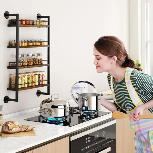 Wall Mount Spice Rack 4 Tier Organizer Holds 50 Jars