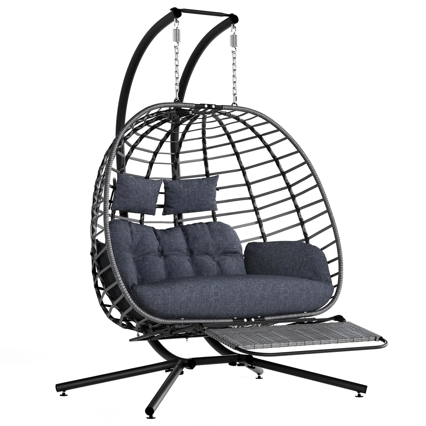 Double Hanging Egg Chair With Stand 2 Person Wicker Swing