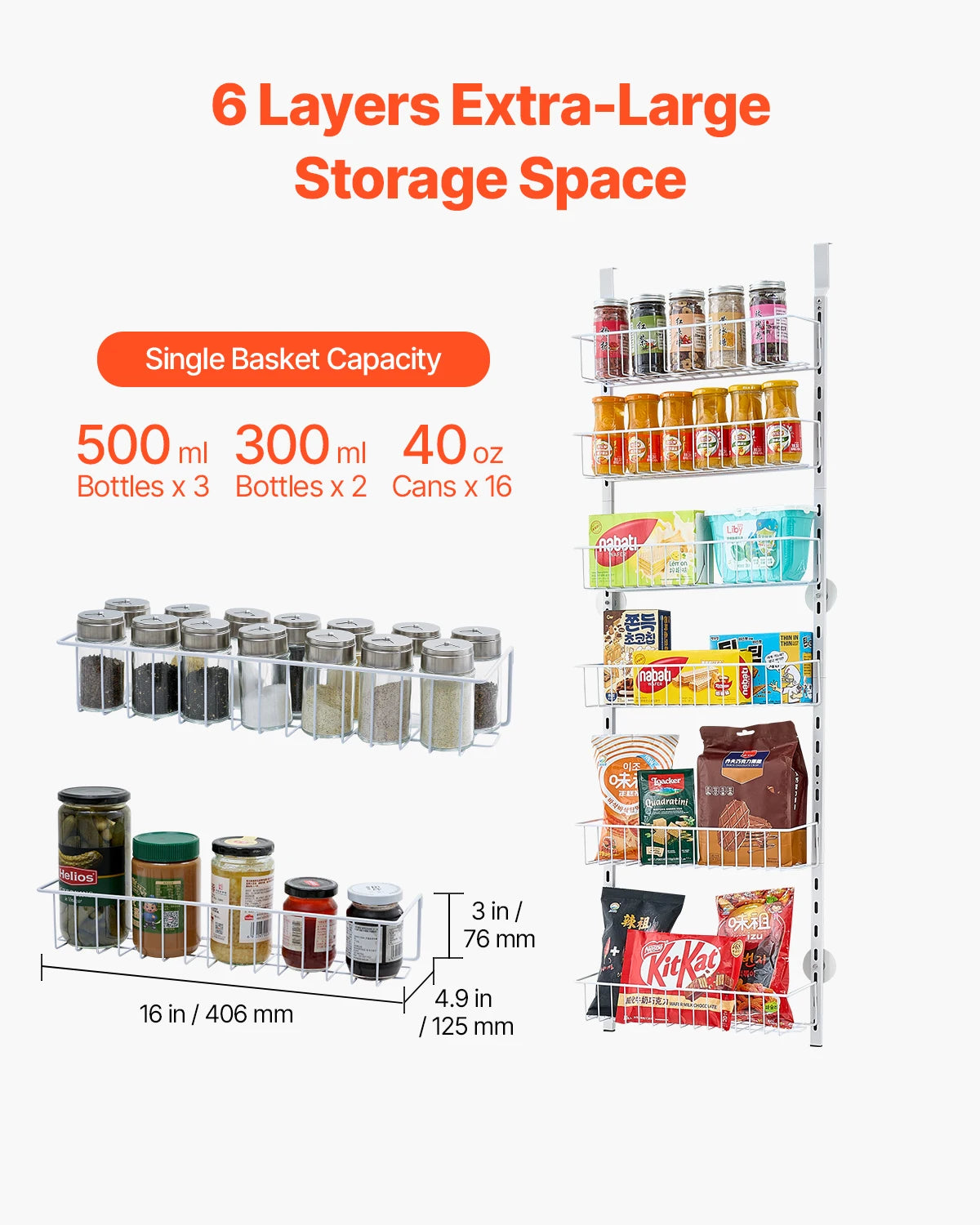 SucceBuy Over Door Pantry Organizer 6 Tier Heavy Duty Steel