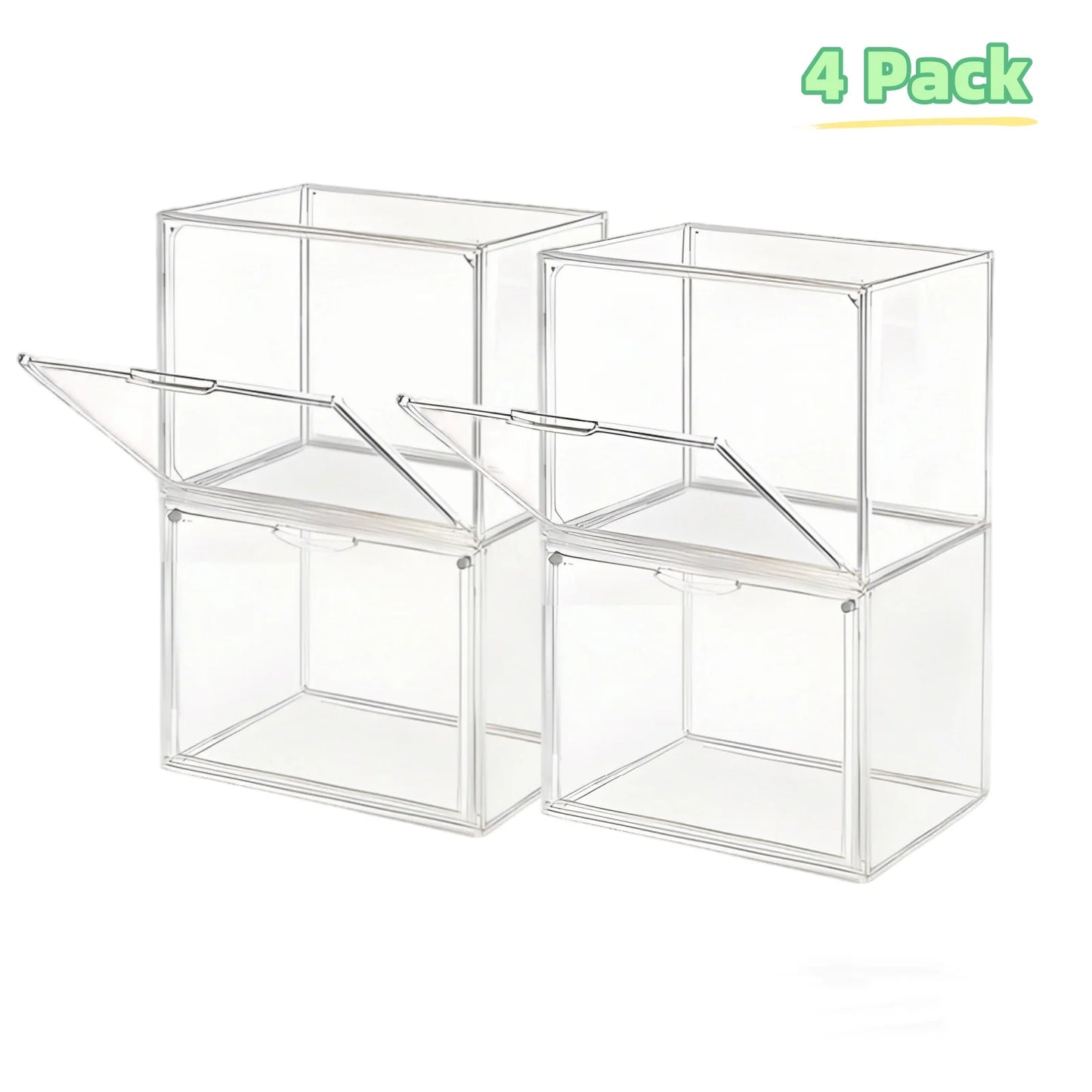 Clear Display Box Organizer 4 Pack Stackable With Magnetic Door Large Capacity