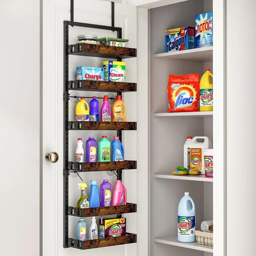 Over The Door Pantry Organizer 6 Tier Adjustable Wooden Basket