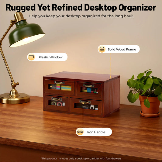 Bymaocar 4 Drawer Retro Desktop Organizer Wood Storage Box