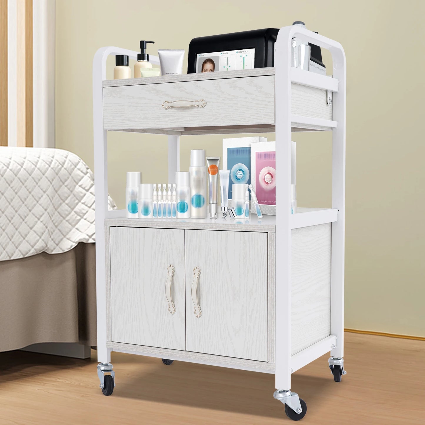 Bymaocar Salon Storage Cart High Density Wood Panels