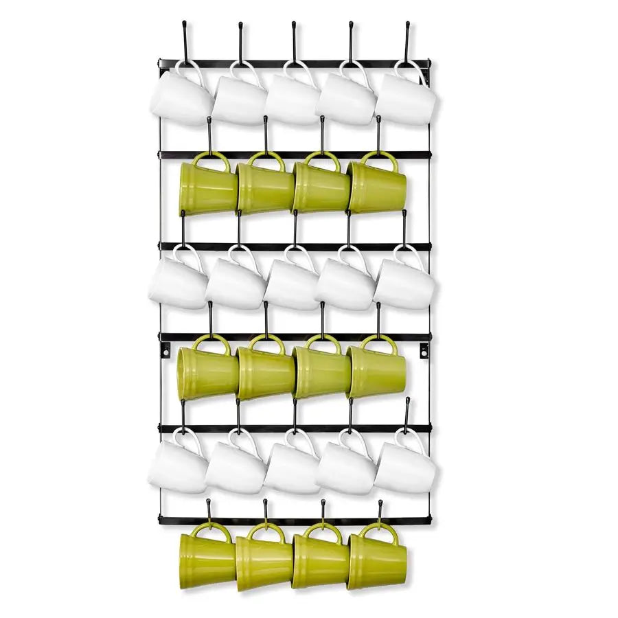Wall Mounted Mug Rack 6 Tier 27 Hook Coffee Display