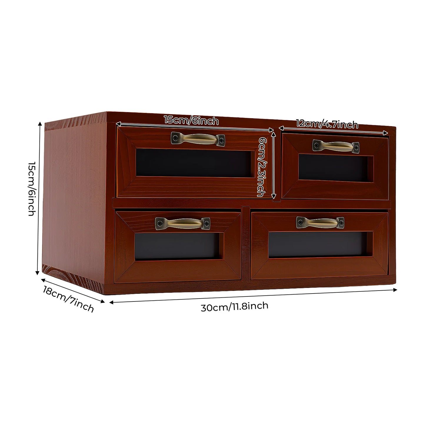 Bymaocar 4 Drawer Retro Desktop Organizer Wood Storage Box