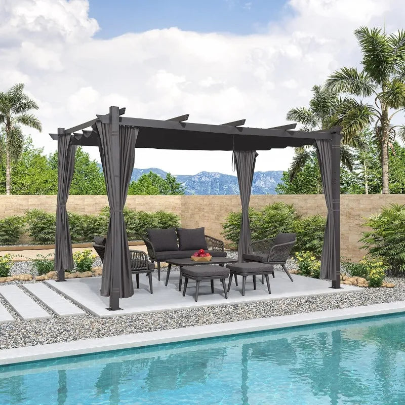 Purple Leaf Outdoor Retractable Pergola With Sun Shade Canopy