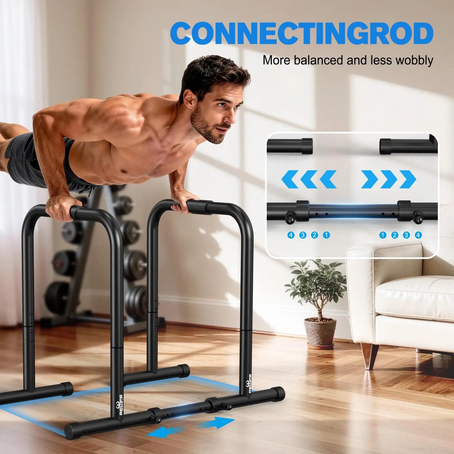 Adjustable Dip Bar Station 400 Lb Capacity For Home Gym