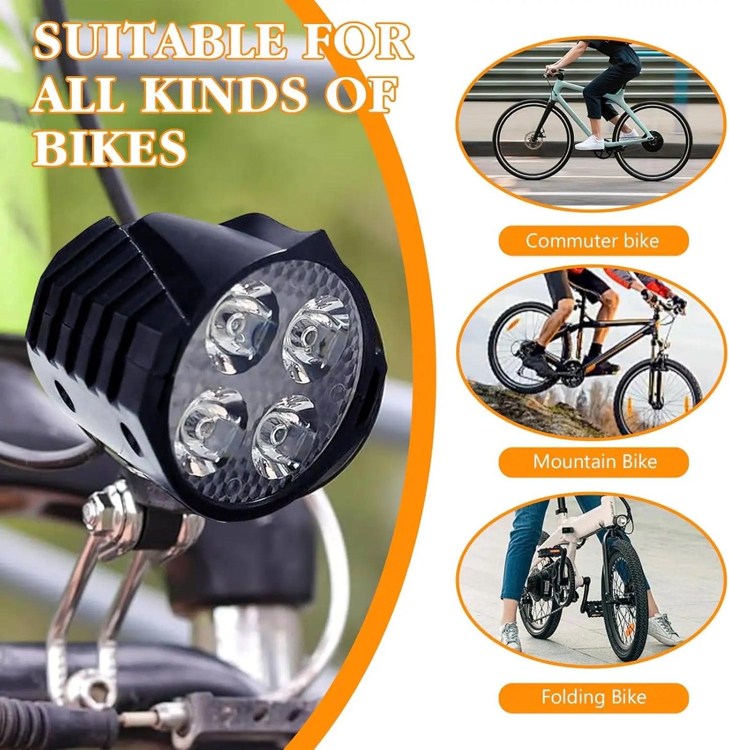 Electric Bike LED Headlight With Built In Horn Night Riding