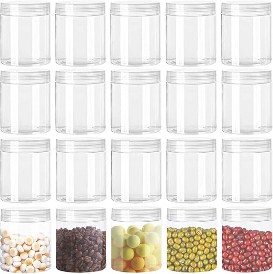 Clear Plastic Jars With Lids 20 Pack Wide Mouth Storage Containers