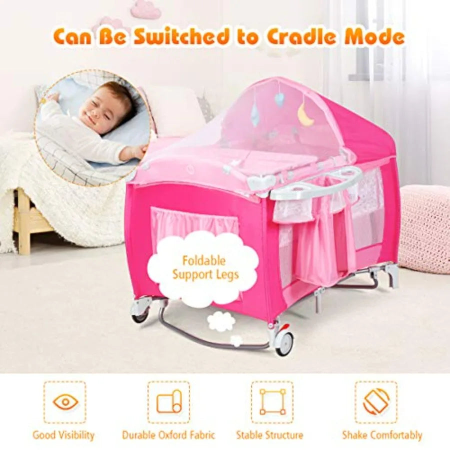 4 in 1 Pack and Play Bassinet Portable Baby Playard
