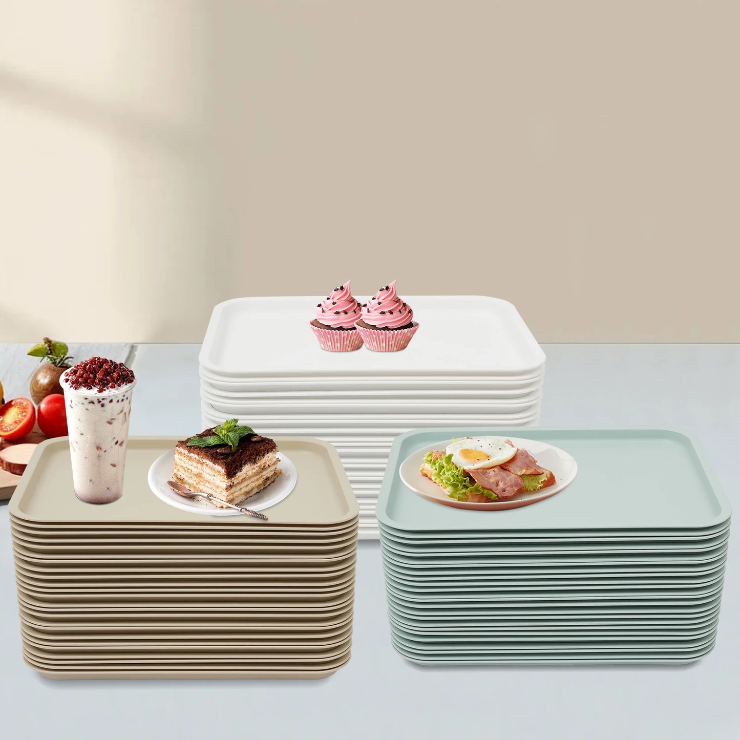 Plastic Rectangle Serving Trays 24 Pack for Fast Food Cafeterias