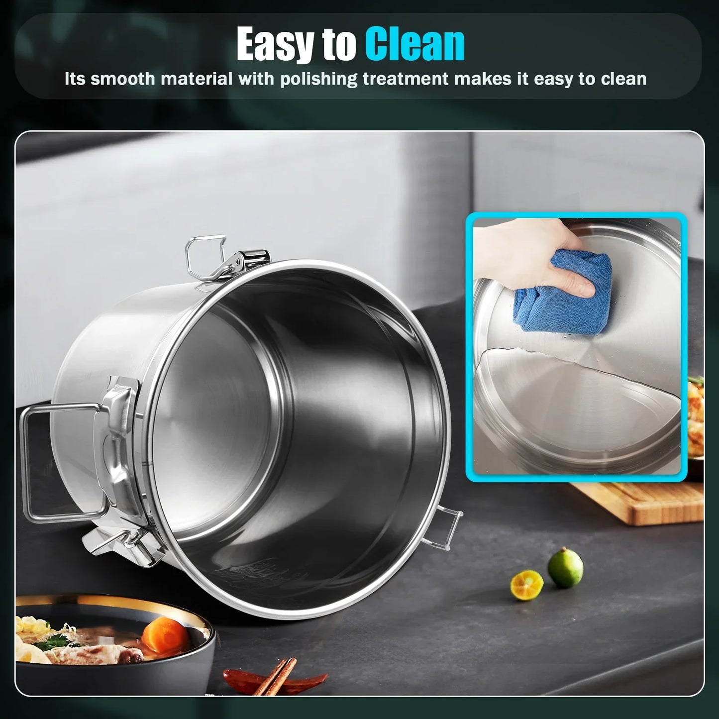 304 Stainless Steel Airtight Canister With Locking Clamp For Rice Flour Grain