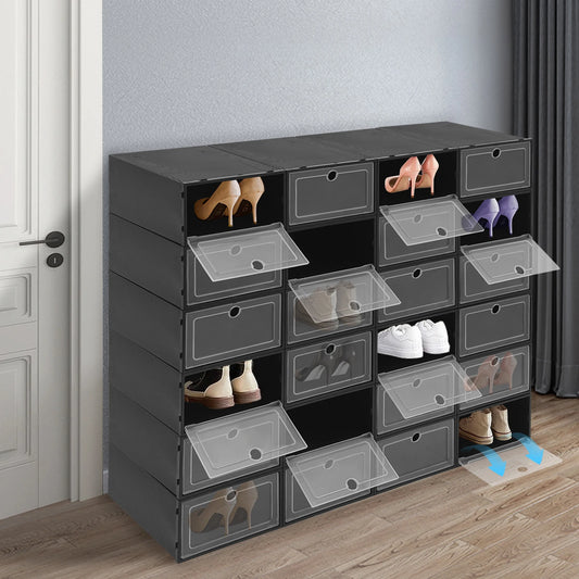 24 Pack Flip Top Shoe Boxes Stackable Closet Organizer For Shoes