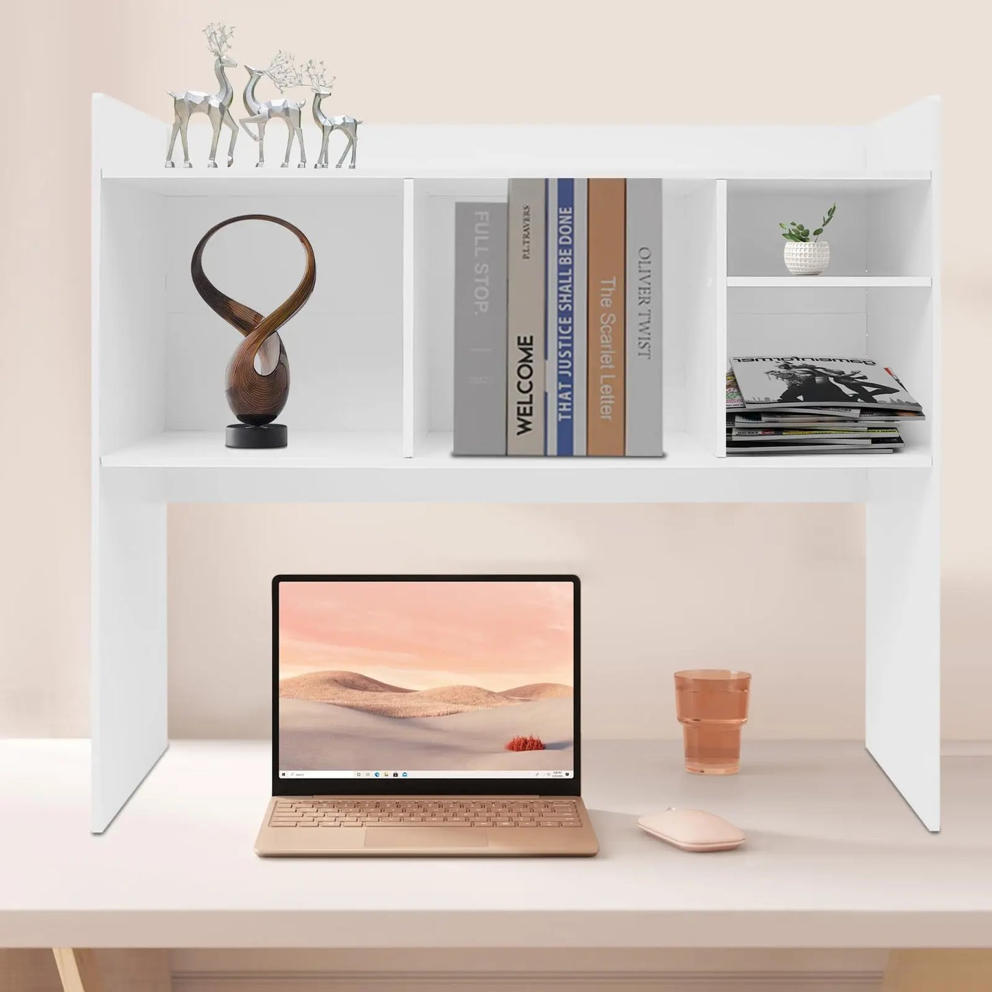 Bymaocar Desktop Bookshelf Organizer Desk Storage Hutch
