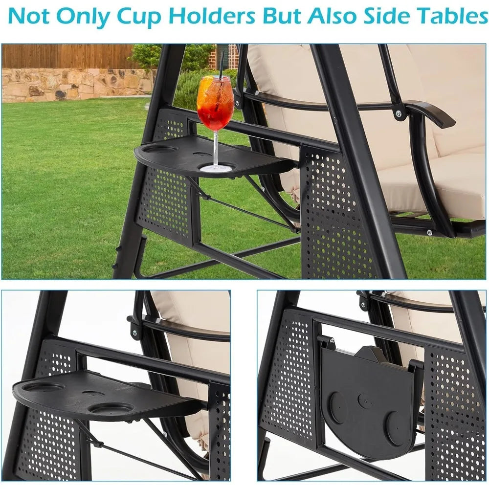 Outdoor Porch Swing With Adjustable Canopy For Patio Garden