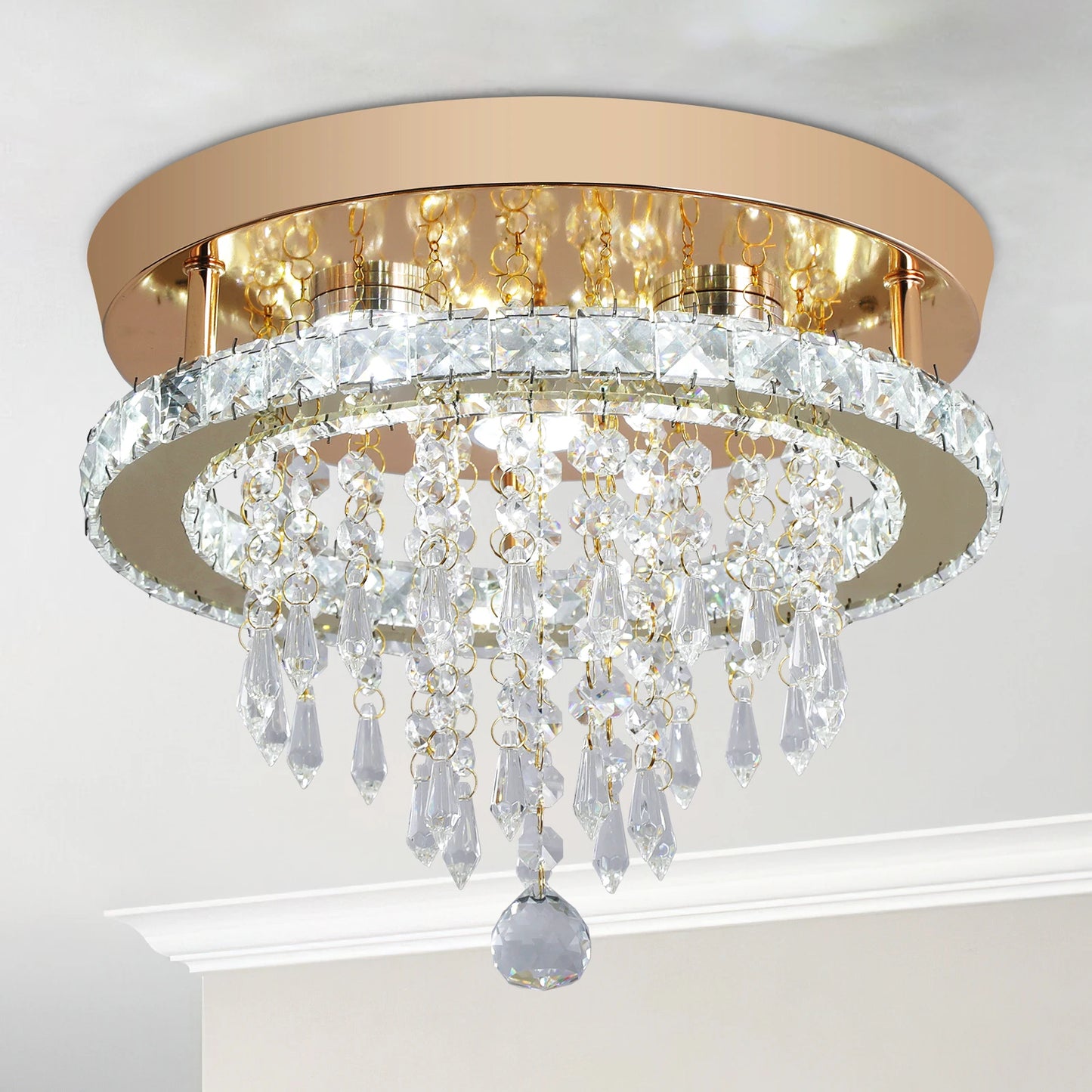 GreeLustr Crystal Chandelier Modern LED Ceiling Light Living Room